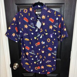 RSVLTS Friends theme Navy Graphic Button Down Shirt